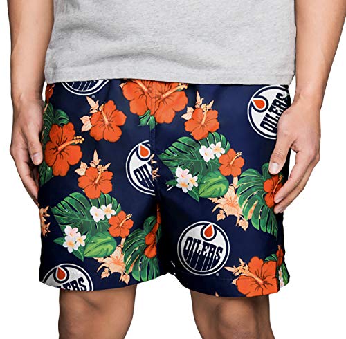 FOCO NHL Edmonton Oilers Team Logo Floral Hawaiian Swim Suit Trunks, Team Color