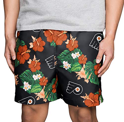FOCO NHL Philadelphia Flyers Mens Team Logo Floral Hawaiian Swim Suit Trunks, Team Color