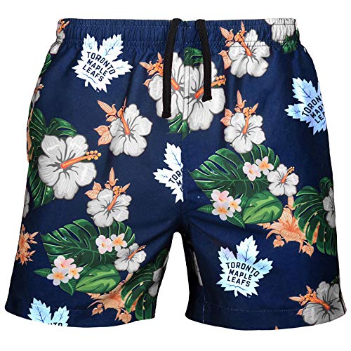 FOCO NHL Toronto Maple Leafs Men's Team Logo Floral Hawaiian Swim Suit Trunks, Team Color