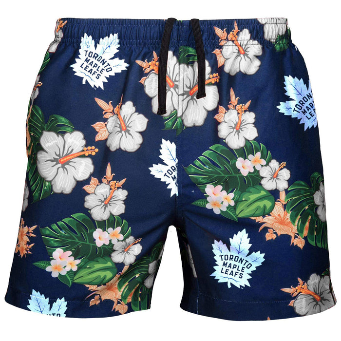 FOCO NHL Toronto Maple Leafs Men's Team Logo Floral Hawaiian Swim Suit Trunks, Team Color