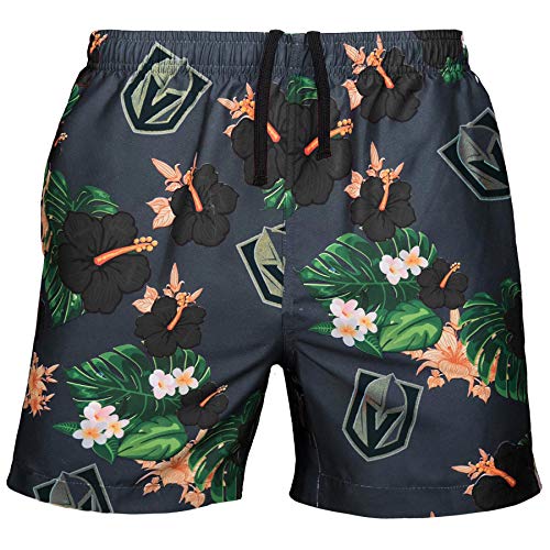 FOCO NHL Vegas Golden Knights Team Logo Floral Hawaiian Swim Suit Trunks, Team Color