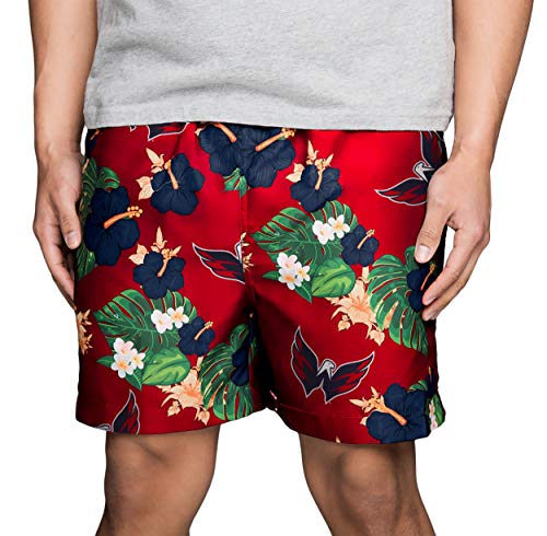 FOCO NHL Washington Capitals Mens Team Logo Floral Hawaiian Swim Suit Trunks, Team Color