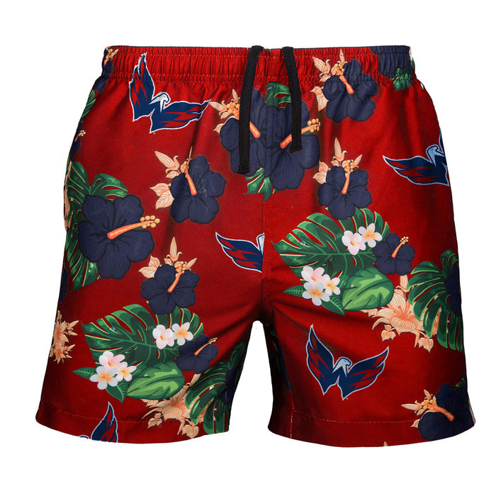 FOCO NHL Washington Capitals Mens Team Logo Floral Hawaiian Swim Suit Trunks, Team Color