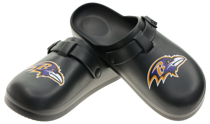 FOCO Open Back Buckle Clog – Comfortable Slip-On Sandals for NFL Fans, Baltimore Ravens
