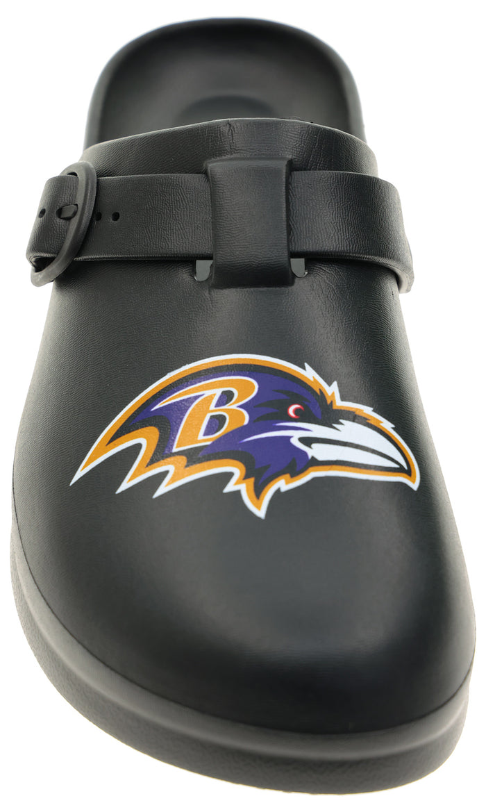 FOCO Open Back Buckle Clog – Comfortable Slip-On Sandals for NFL Fans, Baltimore Ravens