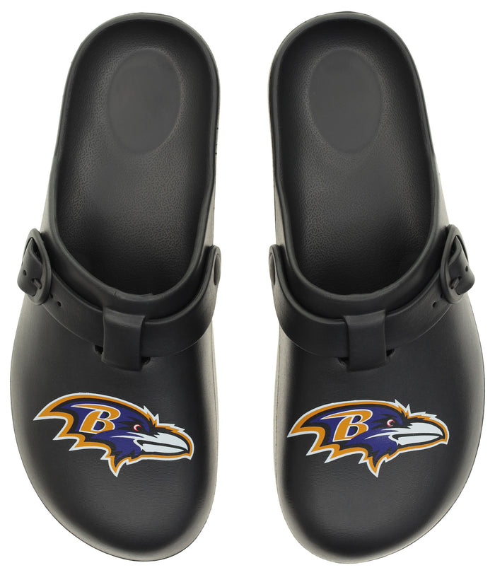 FOCO Open Back Buckle Clog – Comfortable Slip-On Sandals for NFL Fans, Baltimore Ravens