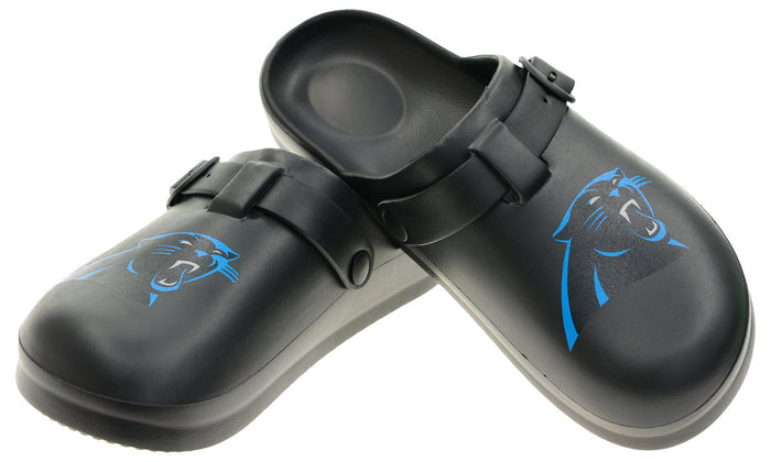 FOCO Open Back Buckle Clog – Comfortable Slip-On Sandals for NFL Fans, Carolina Panthers