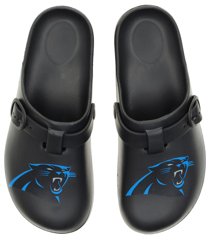 FOCO Open Back Buckle Clog – Comfortable Slip-On Sandals for NFL Fans, Carolina Panthers