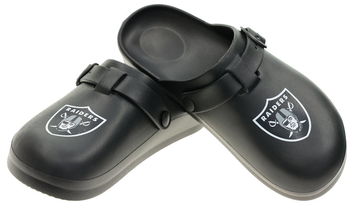 FOCO Open Back Buckle Clog – Comfortable Slip-On Sandals for NFL Fans, Las Vegas Raiders