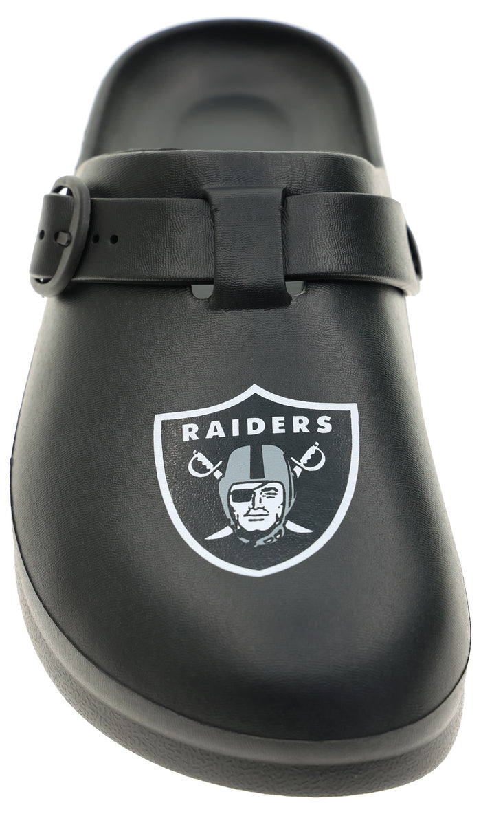FOCO Open Back Buckle Clog – Comfortable Slip-On Sandals for NFL Fans, Las Vegas Raiders