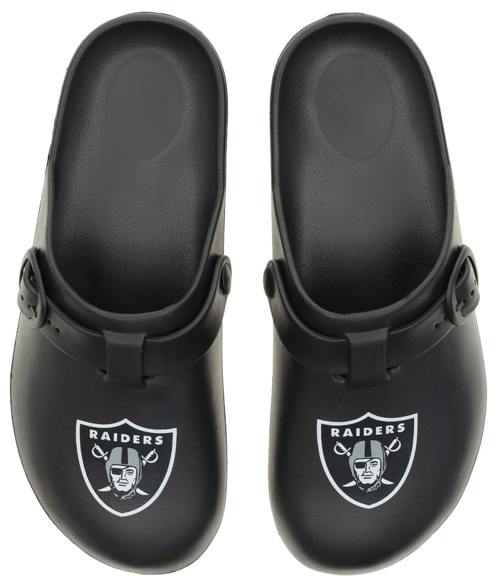 FOCO Open Back Buckle Clog – Comfortable Slip-On Sandals for NFL Fans, Las Vegas Raiders