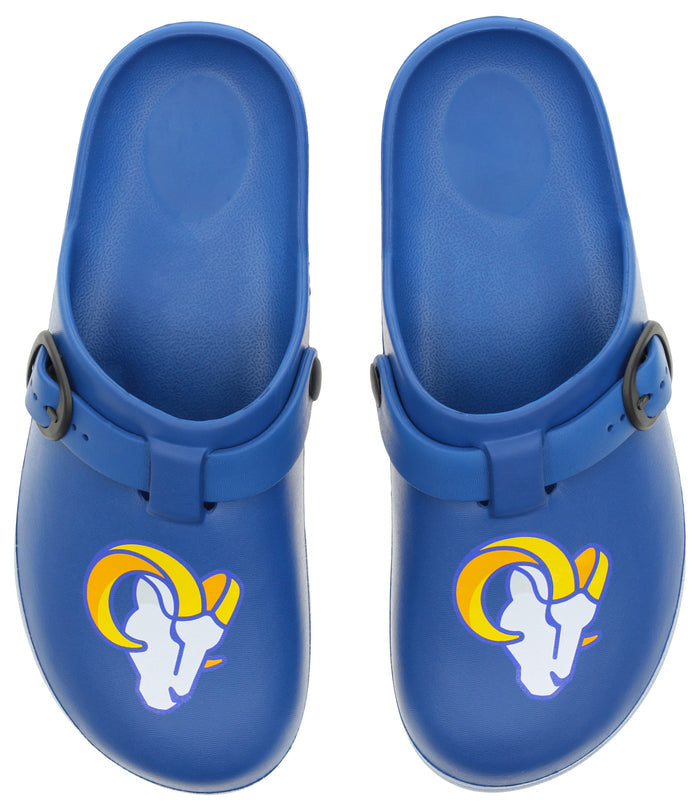 FOCO Open Back Buckle Clog – Comfortable Slip-On Sandals for NFL Fans, Los Angeles Rams