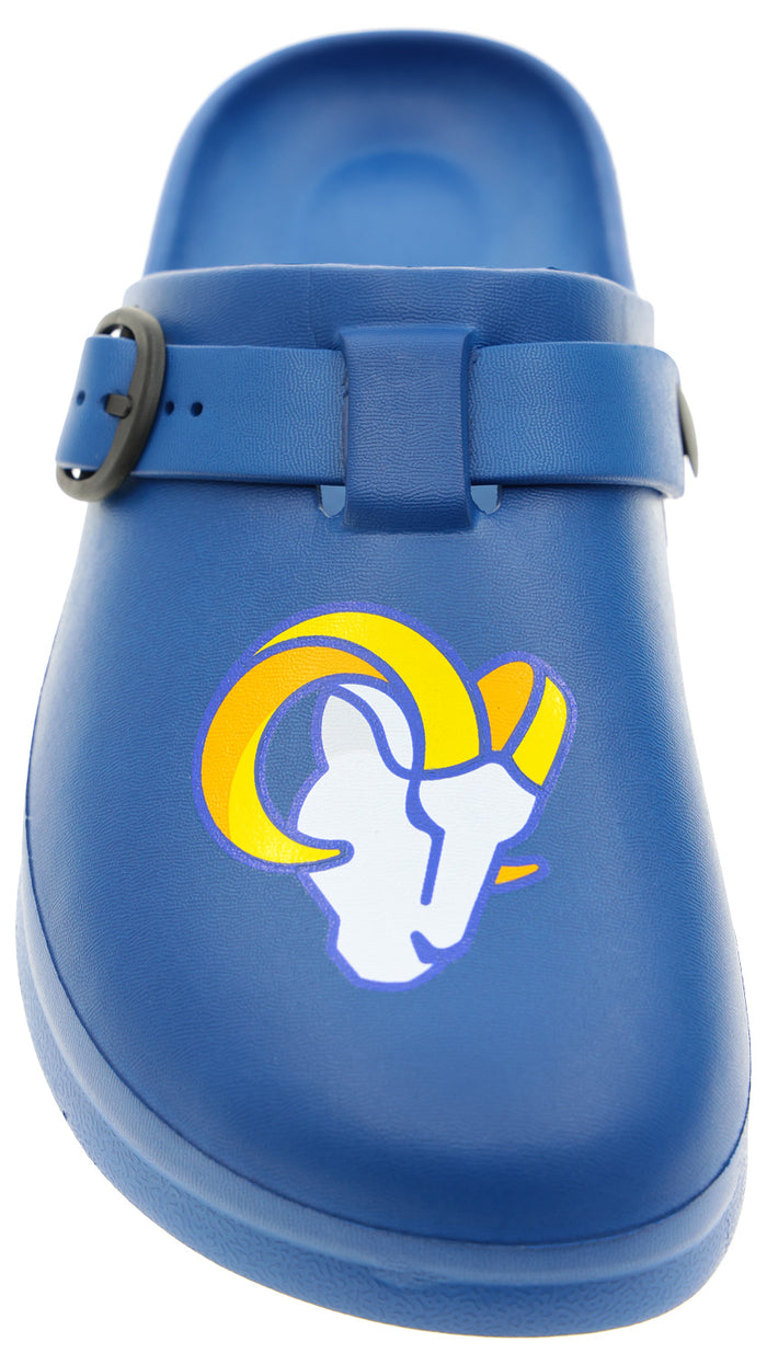 FOCO Open Back Buckle Clog – Comfortable Slip-On Sandals for NFL Fans, Los Angeles Rams