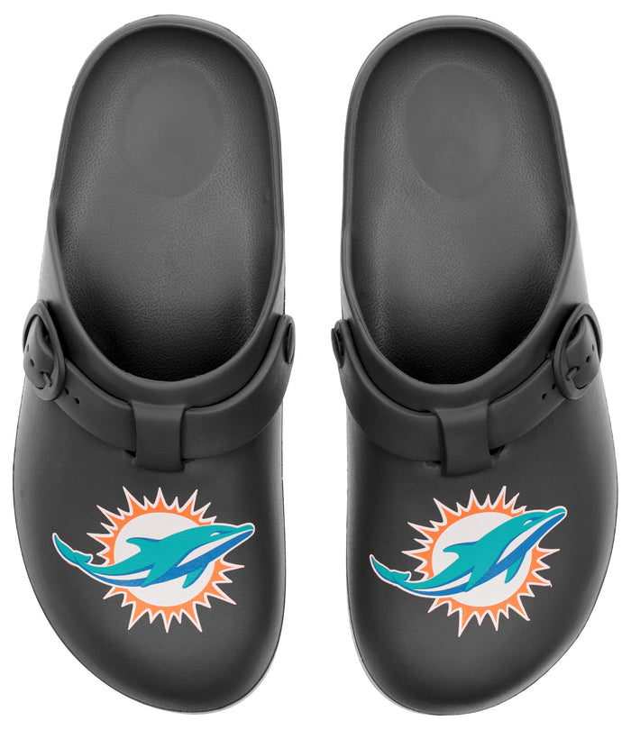 FOCO Open Back Buckle Clog – Comfortable Slip-On Sandals for NFL Fans, Miami Dolphins - Black