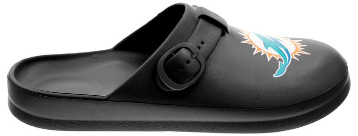 FOCO Open Back Buckle Clog – Comfortable Slip-On Sandals for NFL Fans, Miami Dolphins - Black