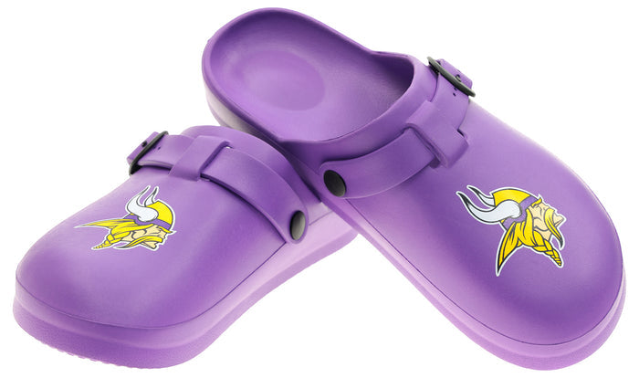 FOCO Open Back Buckle Clog – Comfortable Slip-On Sandals for NFL Fans, Minnesota Vikings