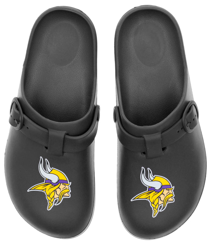 FOCO Open Back Buckle Clog – Comfortable Slip-On Sandals for NFL Fans, Minnesota Vikings - Black