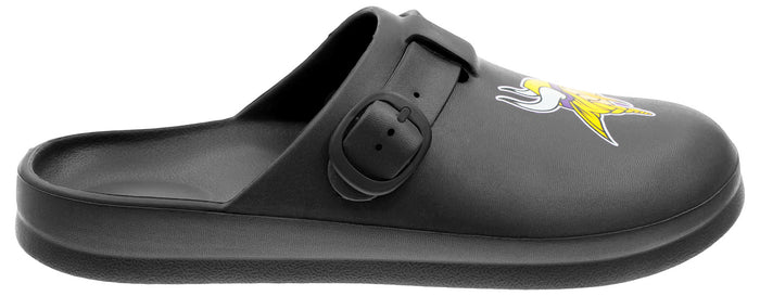FOCO Open Back Buckle Clog – Comfortable Slip-On Sandals for NFL Fans, Minnesota Vikings - Black