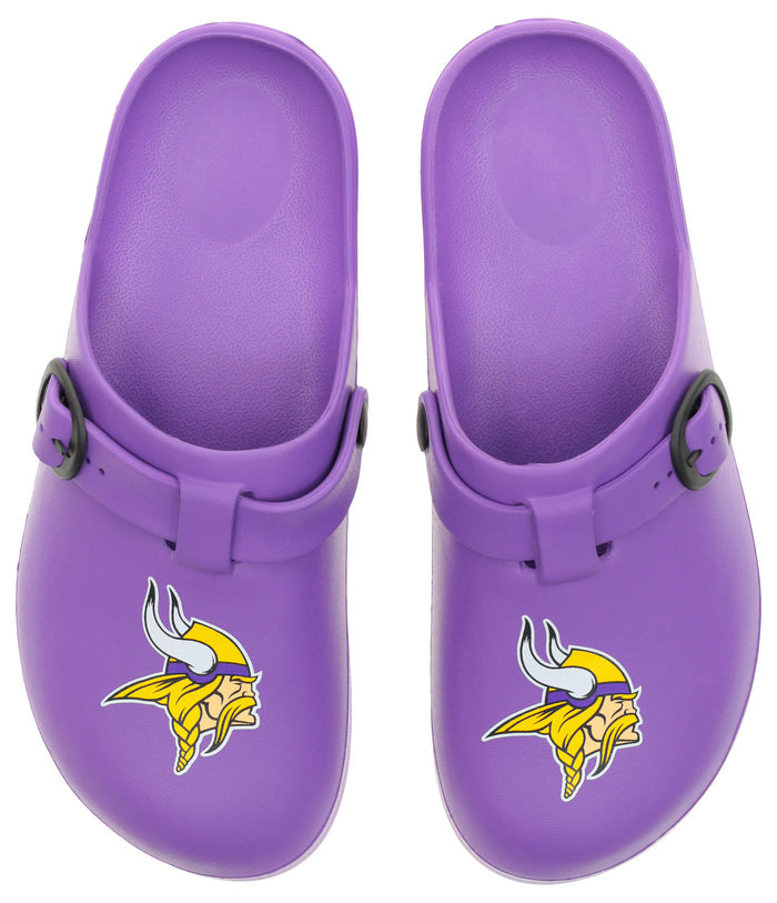 FOCO Open Back Buckle Clog – Comfortable Slip-On Sandals for NFL Fans, Minnesota Vikings