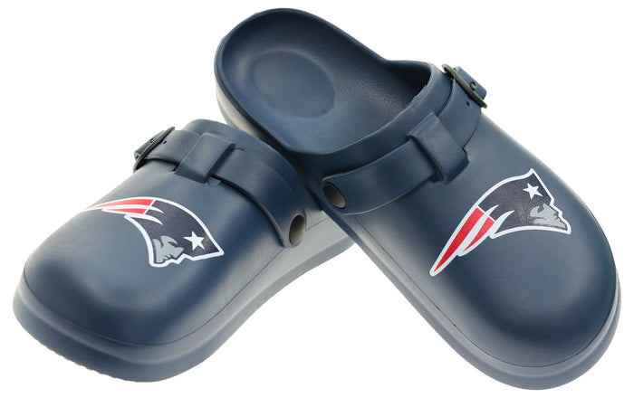 FOCO Open Back Buckle Clog – Comfortable Slip-On Sandals for NFL Fans, New England Patriots