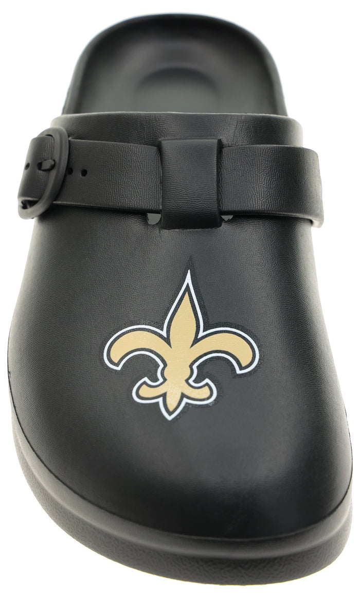 FOCO Open Back Buckle Clog – Comfortable Slip-On Sandals for NFL Fans, New Orleans Saints