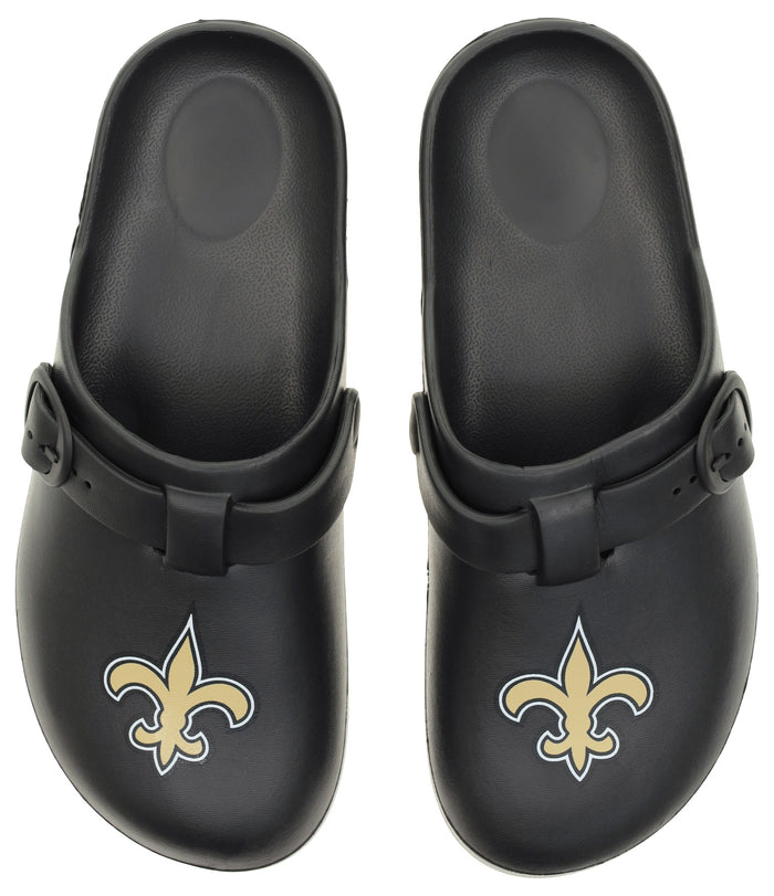 FOCO Open Back Buckle Clog – Comfortable Slip-On Sandals for NFL Fans, New Orleans Saints