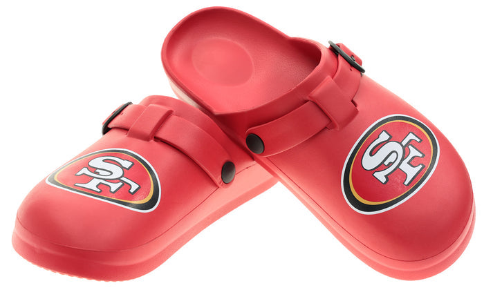 FOCO Open Back Buckle Clog – Comfortable Slip-On Sandals for NFL Fans, San Francisco 49ers