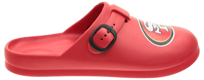 FOCO Open Back Buckle Clog – Comfortable Slip-On Sandals for NFL Fans, San Francisco 49ers
