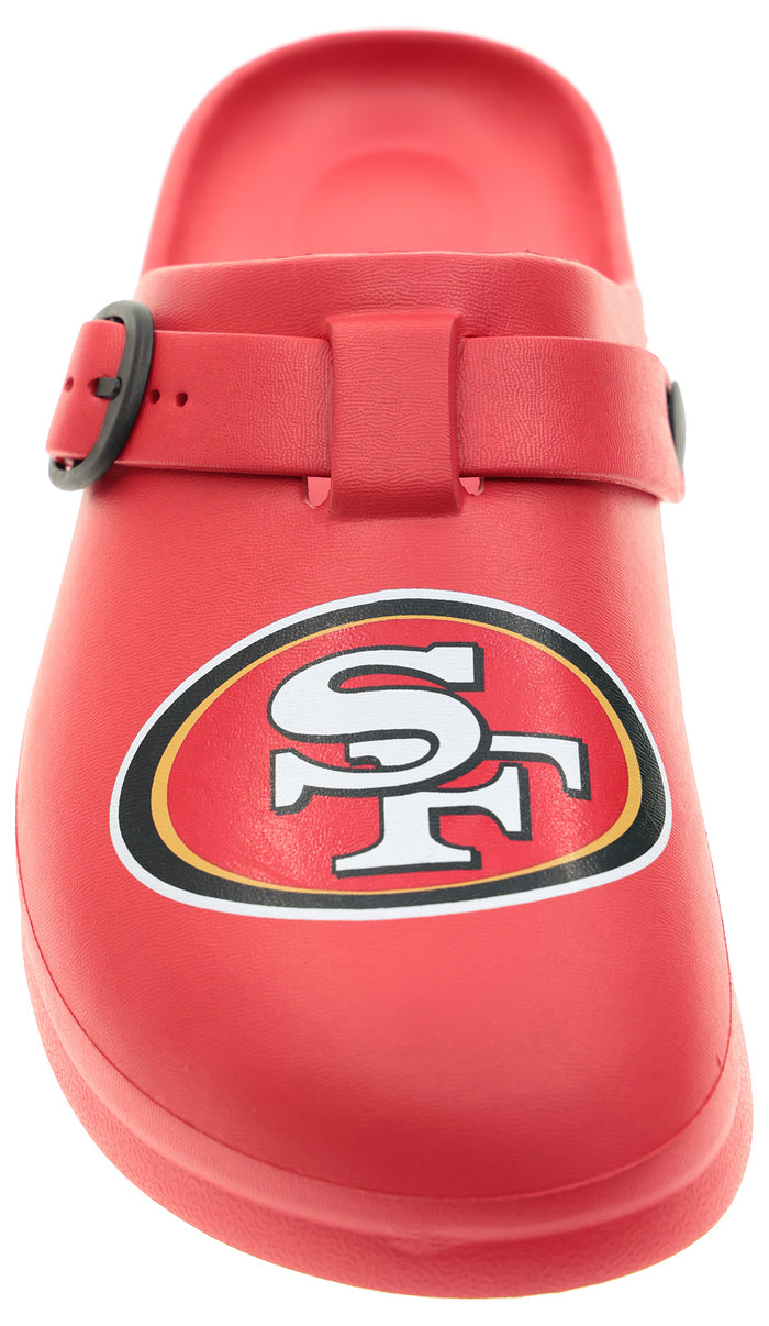 FOCO Open Back Buckle Clog – Comfortable Slip-On Sandals for NFL Fans, San Francisco 49ers