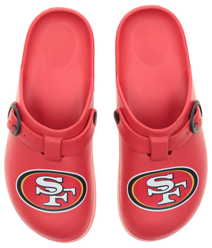 FOCO Open Back Buckle Clog – Comfortable Slip-On Sandals for NFL Fans, San Francisco 49ers
