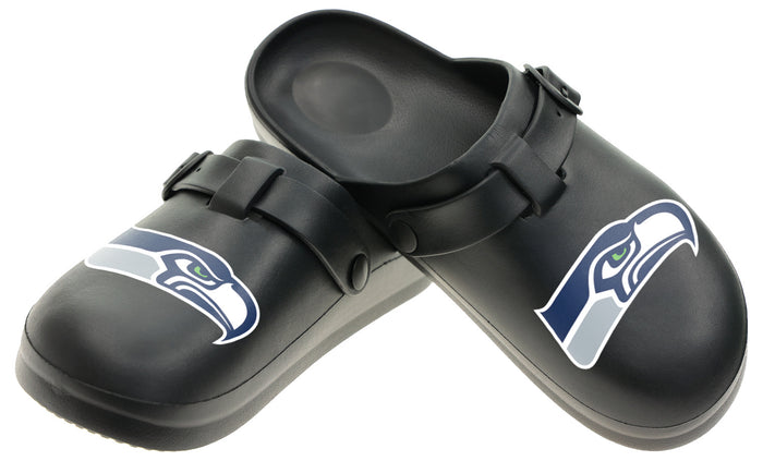 FOCO Open Back Buckle Clog – Comfortable Slip-On Sandals for NFL Fans, Seattle Seahawks - Black