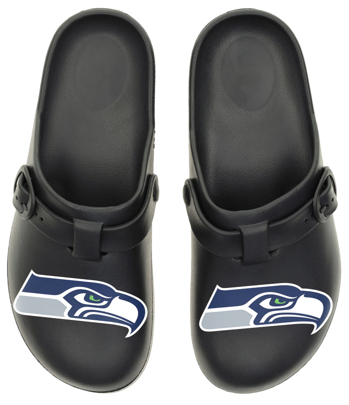 FOCO Open Back Buckle Clog – Comfortable Slip-On Sandals for NFL Fans, Seattle Seahawks - Black