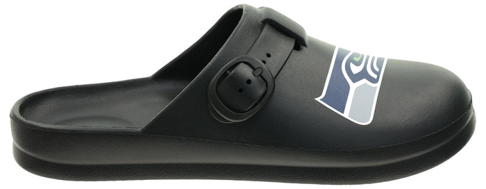 FOCO Open Back Buckle Clog – Comfortable Slip-On Sandals for NFL Fans, Seattle Seahawks - Black