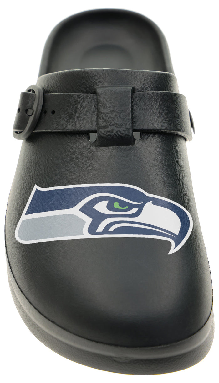 FOCO Open Back Buckle Clog – Comfortable Slip-On Sandals for NFL Fans, Seattle Seahawks - Black