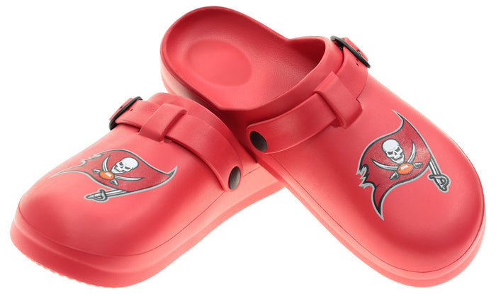 FOCO Open Back Buckle Clog – Comfortable Slip-On Sandals for NFL Fans, Tampa Bay Buccaneers