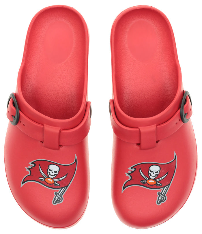FOCO Open Back Buckle Clog – Comfortable Slip-On Sandals for NFL Fans, Tampa Bay Buccaneers