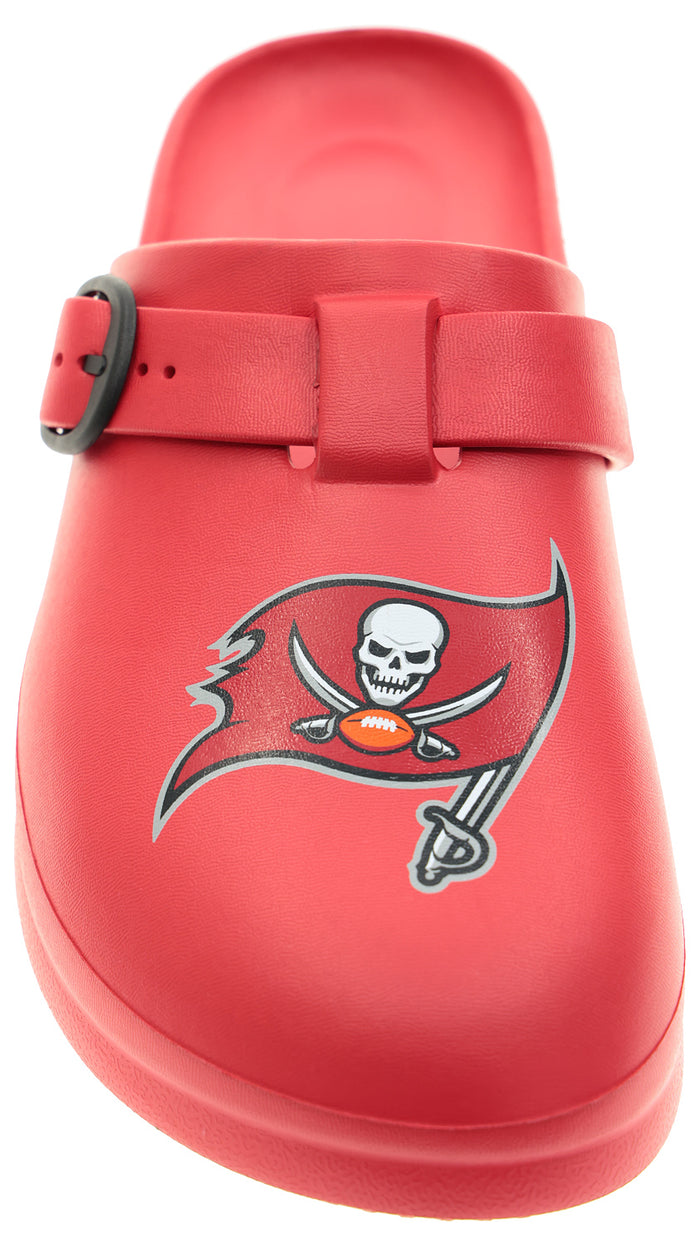 FOCO Open Back Buckle Clog – Comfortable Slip-On Sandals for NFL Fans, Tampa Bay Buccaneers