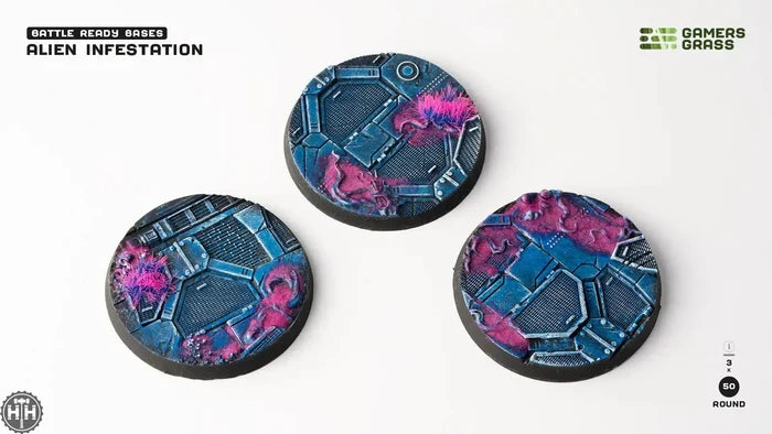 Alien Infestation Bases Round 50mm (x3) Alien Infestation Bases Round Gamers Grass
