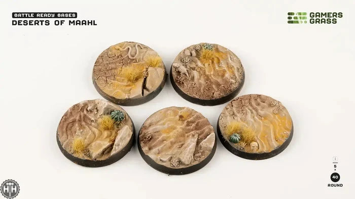 Deserts of Maahl Round 40mm (x5) Deserts of Maahl Bases Gamers Grass