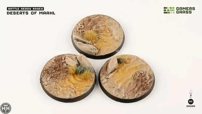 Deserts of Maahl Round 50mm (x3) Deserts of Maahl Bases Gamers Grass