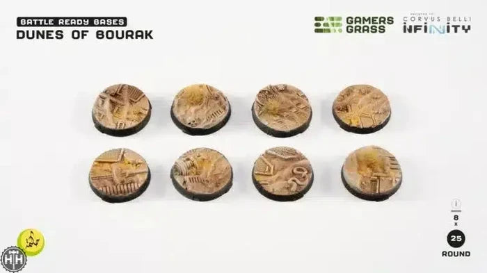 GamersGrass Dunes of Bourak - Round 25mm (8x) Dunes of Bourak Bases Gamers Grass