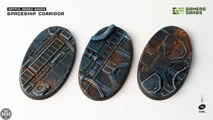 Spaceship Corridor Bases Oval 75mm (x3) Spaceship Corridor Bases Oval Gamers Grass