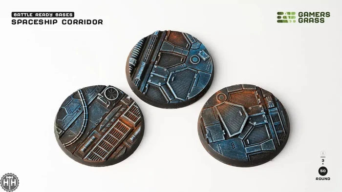 Spaceship Corridor Bases Round 50mm (x3) Spaceship Corridor Bases Round Gamers Grass