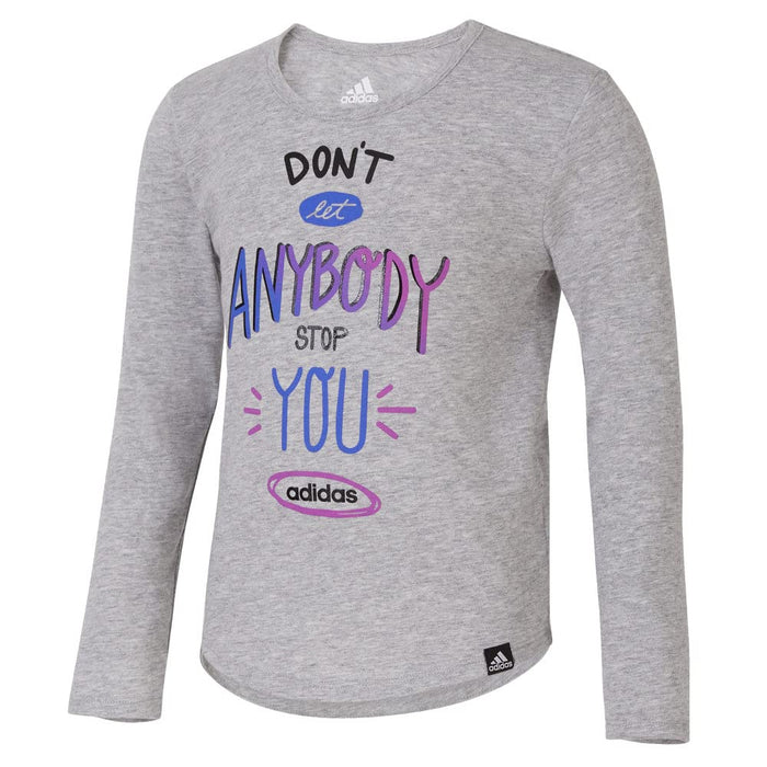 Adidas Girls 7-14 Long Sleeve Htr Scoop Nck Tee Long Sleeve Sportswear Graphic Tee