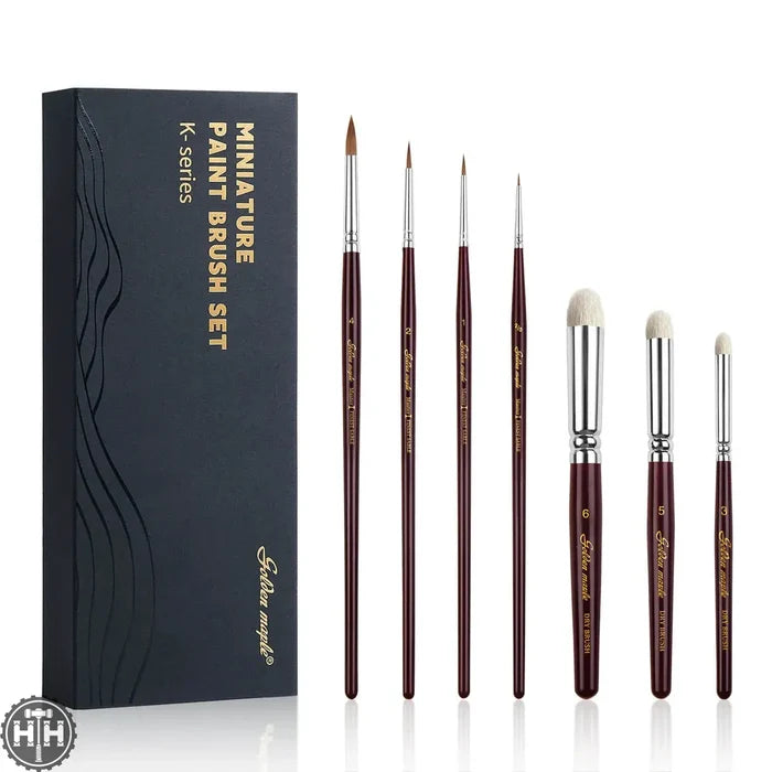 Golden Maple Master I: 4 Kolinsky Sable & 3 Goat Hair Miniature Paint Brush Set - 7pcs Golden Maple