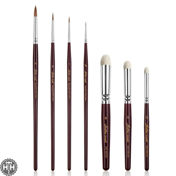 Golden Maple Master I: 4 Kolinsky Sable & 3 Goat Hair Miniature Paint Brush Set - 7pcs Golden Maple