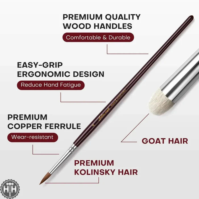 Golden Maple Master I: 4 Kolinsky Sable & 3 Goat Hair Miniature Paint Brush Set - 7pcs Golden Maple