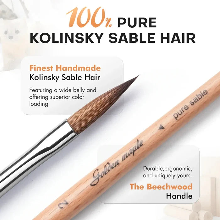 Golden Maple Premium Kolinsky Sable Painting Brush - 5PC Set Golden Maple