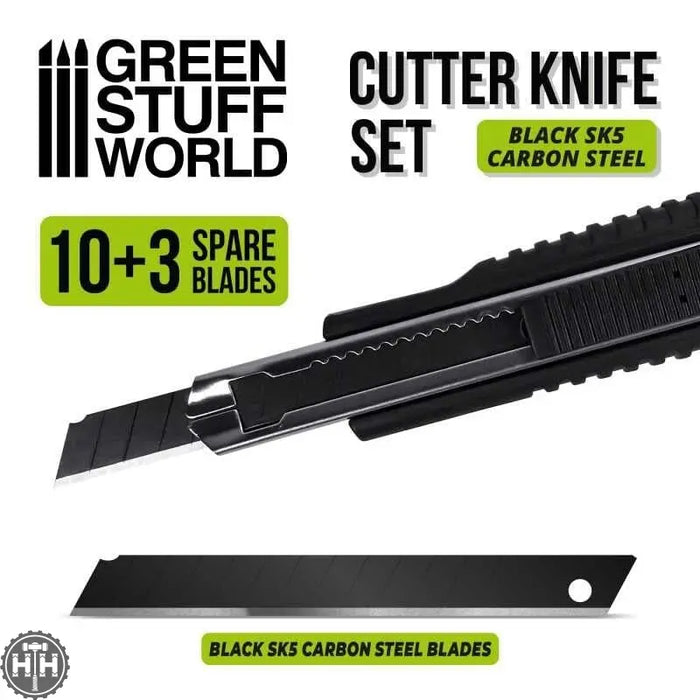 GSW Black Hobby Knife + 10x Black spare blades Hobby Tools Green Stuff World