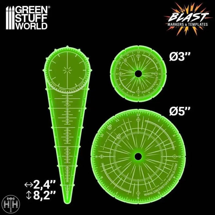 GSW Blast Markers and Templates - Fluor Lime Green Gaming Tools Green Stuff World